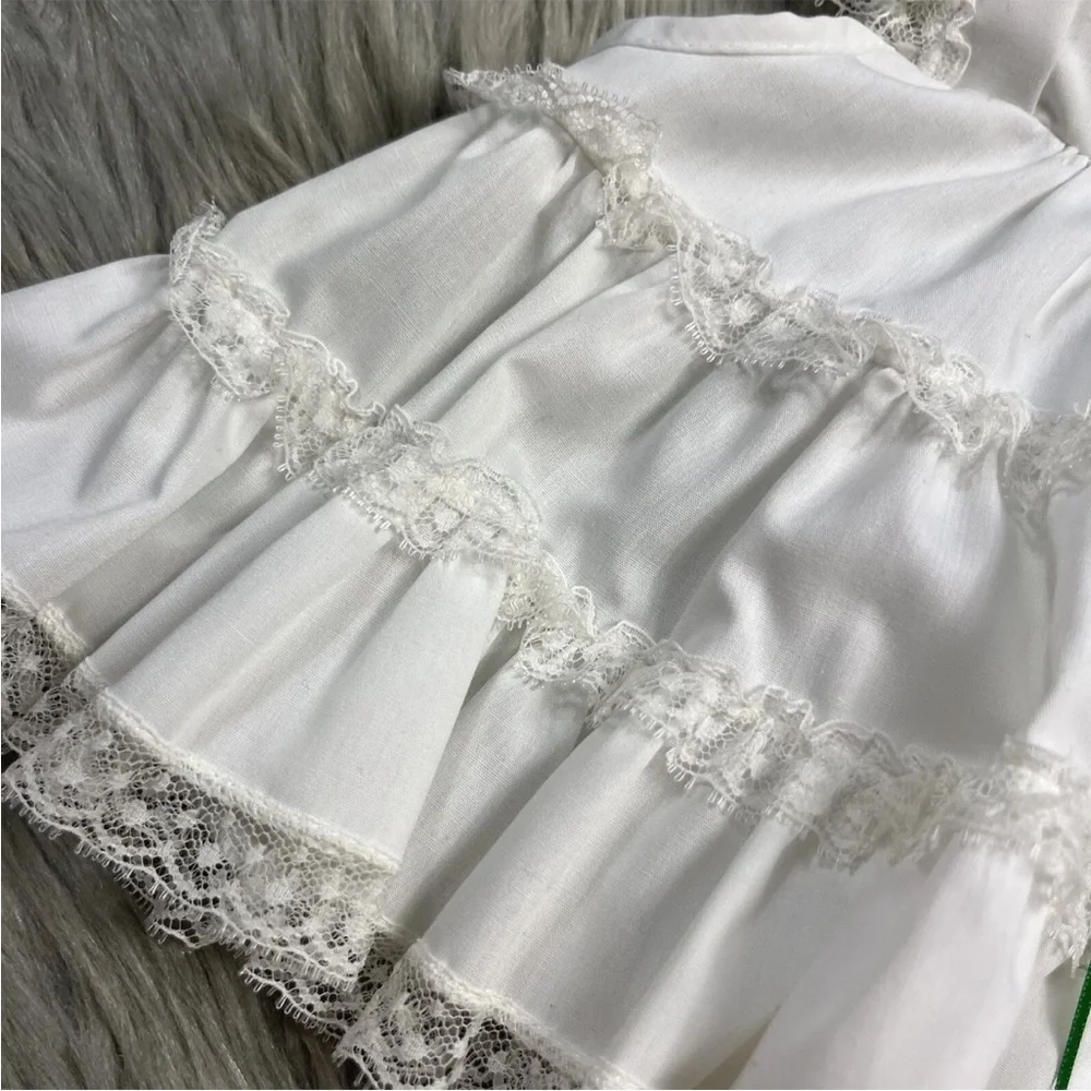 Vintage Christmas Bryan Baby Girls White Ruffle Lace Pinafore Dress